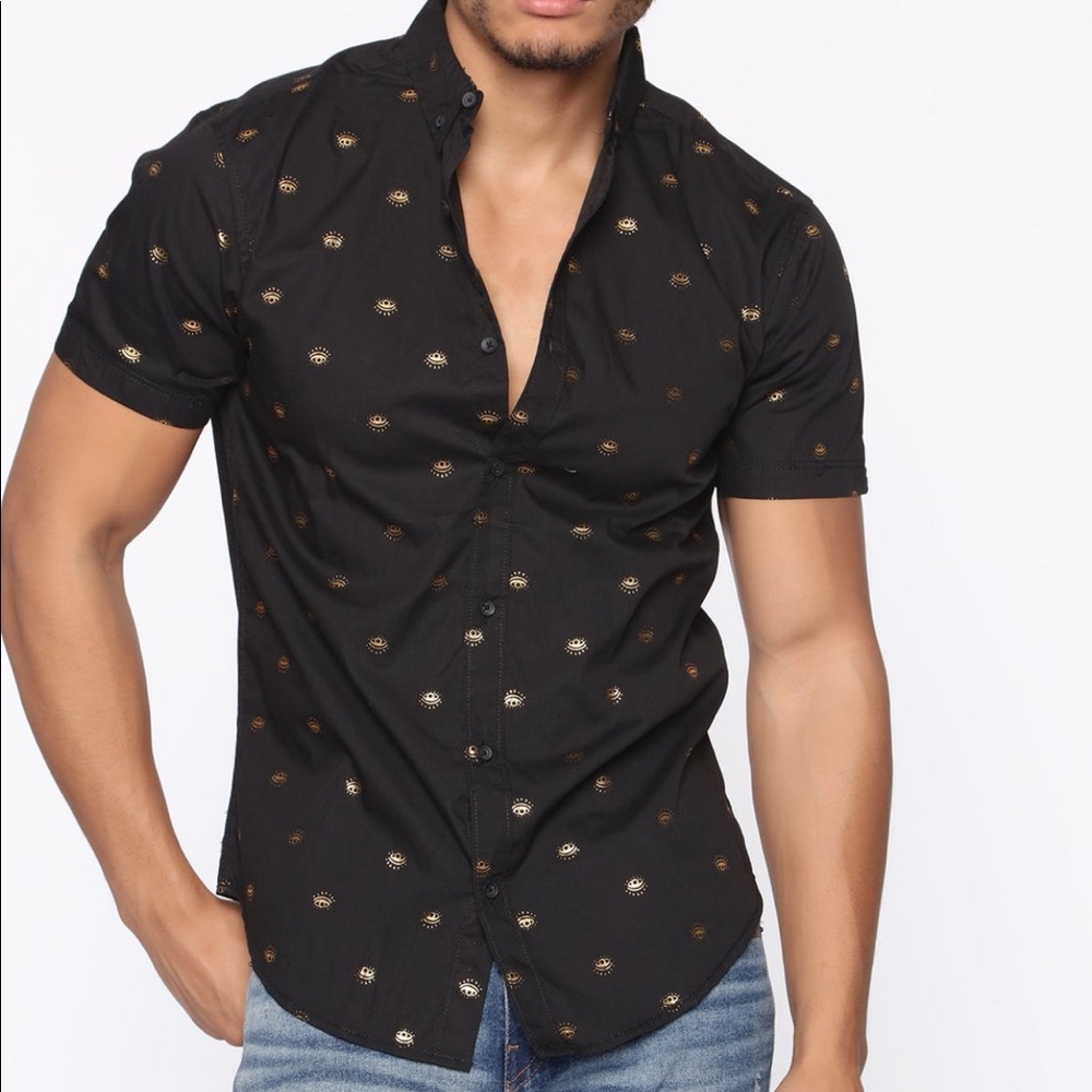 Gold eye woven top- button up shirt